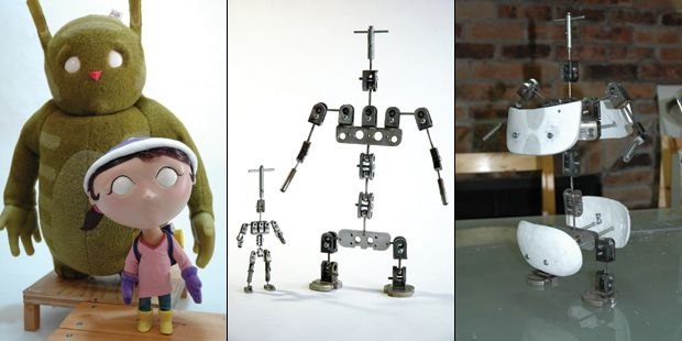 [Figure 3.34] Puppets for Ava, a film by Lucas Wareing. (l) [Figure 3.35] Ball-and-socket armatures for Ava and Charlie. (c) [Figure 3.36] Armature for Charlie, the monster. (r)
