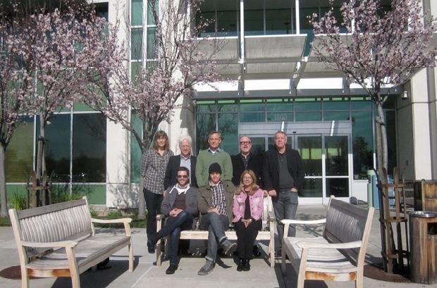 (From left to right, top row) Carol Frank, Ron Diamond, Lampton Enochs, William Joyce and Marc Bertrand. (From left to right, bottom row) Patrick Doyon, Brandon Oldenburg and Bonnie Thompson, outside PDI/DreamWorks.