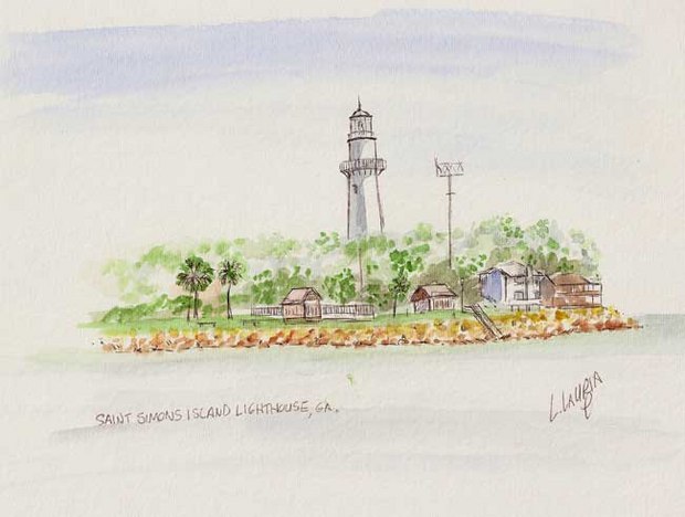 Here a quick watercolor of the lighthouse on St. Simon's Island, GA.