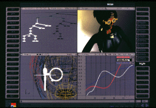 This screen shot shows the movement points and motion controls used by  animators running the 3-D program Softimage for Windows 95/NT.  Softimage.