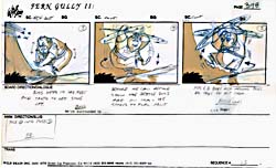 A storyboard panel from FernGully2. Also included with this article is a supplement of several more storyboard panels.