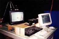 The Neverhood's digital animation set-up includes a  digital camera, a capture board, an Animation  Toolworks Video Lunchbox, a digital video  mixer, a monitor and a multi-gigabyte computer  to store images.
