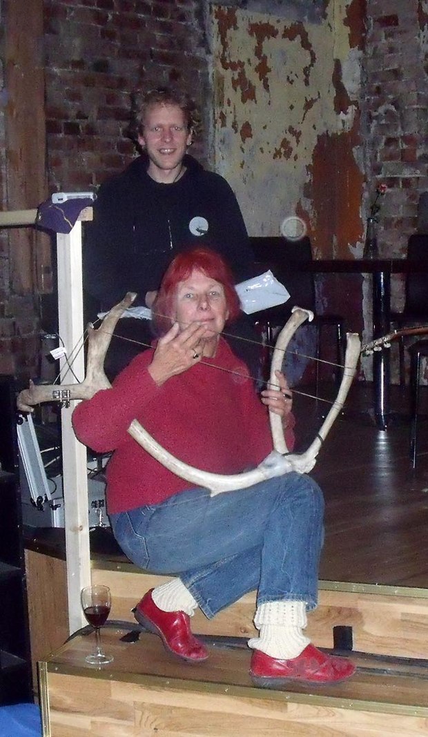 Nancy with Jonas Qvale playing the reindeer antler instrument