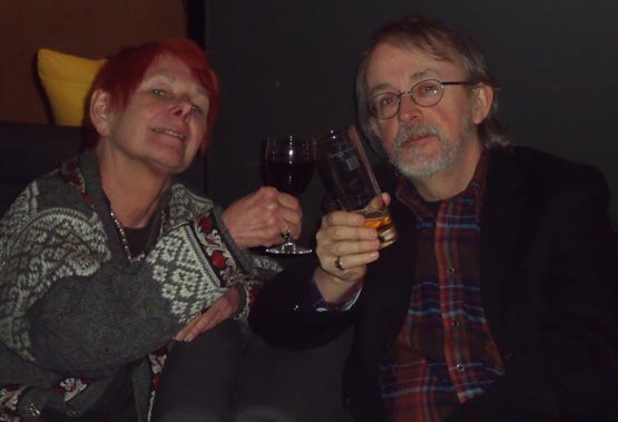 Nancy and Peter Lord raising a toast to Pirates