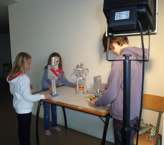 The Children's Workshop hard at work on their robot movie