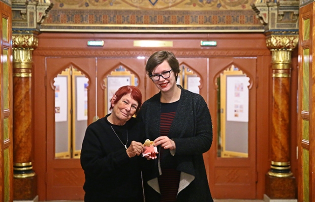 Festival Programmer Kreet Paljas and me with my Roosi doll, a gift from Janno Poldma [photo - Anilogue Festival]