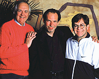 Composer Hans Zimmer (middle) with songwriters Tim Rice and Elton John (left to right). Courtesy of DreamWorks LLC.