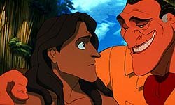 Stock villain Clayton uses friendly persuasion on Tarzan. © Burroughs and Disney, Tarzan® Edgar Rice Burroughs, Inc. All rights reserved.