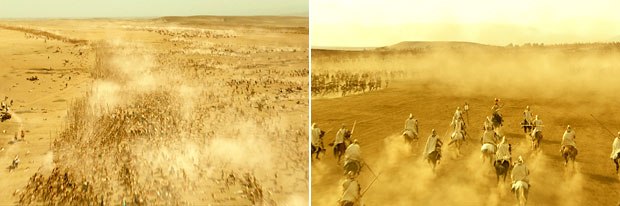 Dust at the battle at Gaugamela made rotoscoping difficult for Buf. A new tool was developed that allowed the vfx company to add digital soldiers in the background and become blended into the dusty environment.
