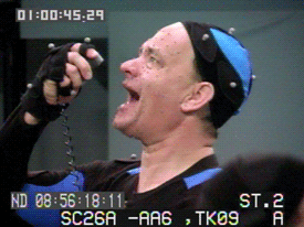 The side-by-side view of Tom Hanks and his CG likeness gives an idea of the detail of movement that motion capture can obtain.