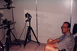 Frank Gladstone helping to illustrate the facial capture set up at the Shanghai Film Studio. Photo courtesy of Frank Gladstone.