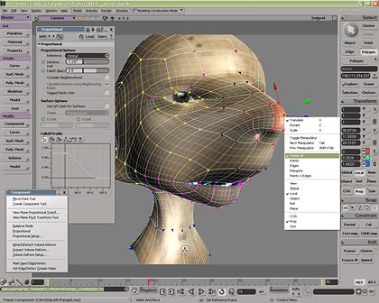 Tweak tool lets you pull points, edges, polygons, weld points and slide components along the surface of your model.