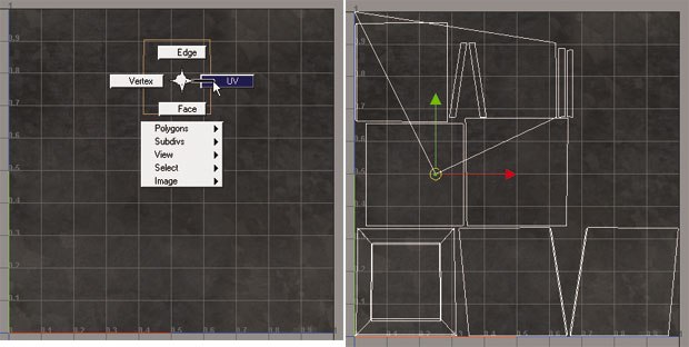 Selecting UVs in the Texture Editor (left). Snap each UV into a square (right).