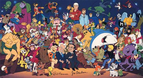 An animated Joe Barbera and Bill Hanna with a legion of their creations. Image courtesy of Warner Bros. Animation.