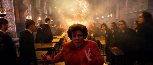 MPC used Maya's particle system and RenderMan's firework shader to create the effects in a comedic sequence where Ron's twin brothers Fred and George launch a series of magical fireworks at their new Headmistress. 