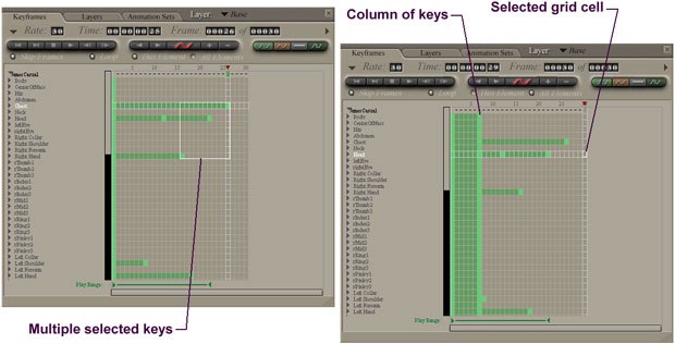 [Figure 3] Multiple keys selected (left). [Figure 4] A column of keys (right). 