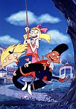 Arnold, Helga, and Gerald in their current Nickelodeon incarnation, Hey Arnold! © Nickelodeon.