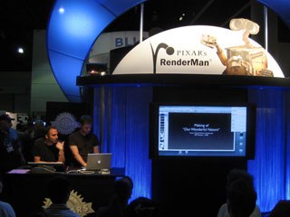 Director Tomer Eshed talks about the creation of his film, which was realized with RenderMan, at the Pixar booth at SIGGRAPH. Image courtesy of Tomer Eshed.