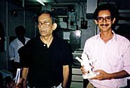Ram Mohan, left, and one of his key animators, Ajit Rao, July 1993. Photo by John A. Lent.