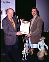 Ray Harryhausen, who brought puppets from the production of his stop-motion visual effects, was presented a Lifetime Achievement Award by modern-day counterpart, Ken Ralston. © Craig Skinner/Celebrity Photo, courtesy of WAC.