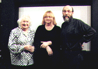 Elfriede Fischinger, Barbara Fischinger and Bill Moritz at a 1996 Lumograph performance at the Goethe Institute in Los Angeles.