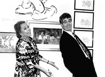 Marge Champion and John Canemaker, 1994 ULAD Tutla exhibit, Katunah Museum. Photo courtesy of John Canemaker.