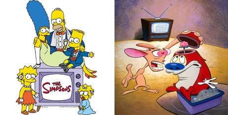 The Simpsons (left) and Ren & Stimpy brought a new, hip tone to television animation.  and ©1998 Twentieth Century Fox Film Corp. CR:FOX (left); © Viacom International, Inc. All rights reserved.