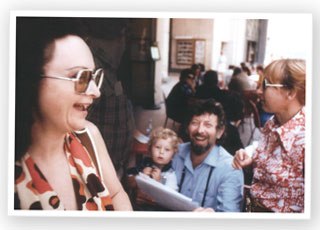 Cima Balser (l) laughs with husband Bob and Zdenka Deitch, while son Trevor looks on, in 1973. All photos courtesy of Gene Deitch.