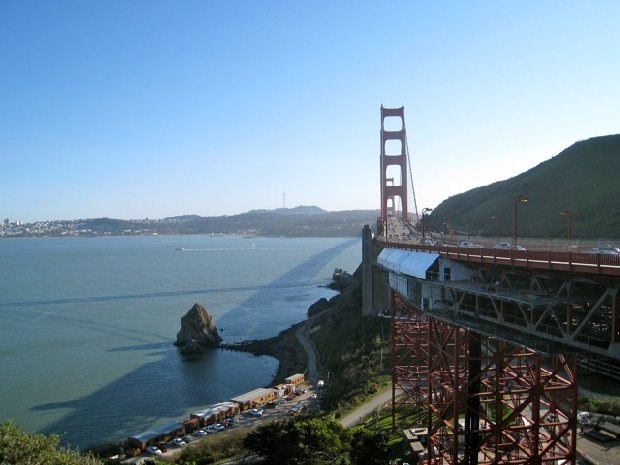 On a bluff overlooking San Francisco's Golden Gate Bridge.