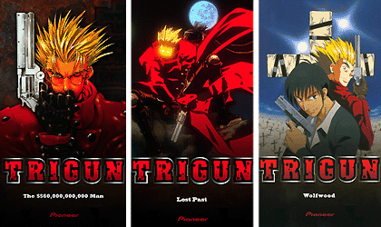 The first three volumes of the sci-fi Western series Trigun distributed by Pioneer. © Pioneer Entertainment.